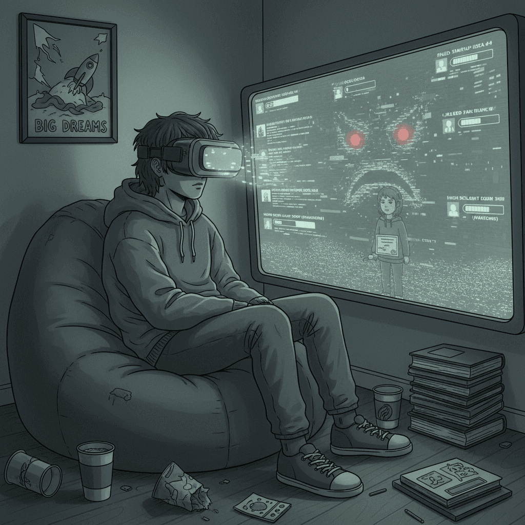 sad person stares into abyss, abyss stares back with disappointment