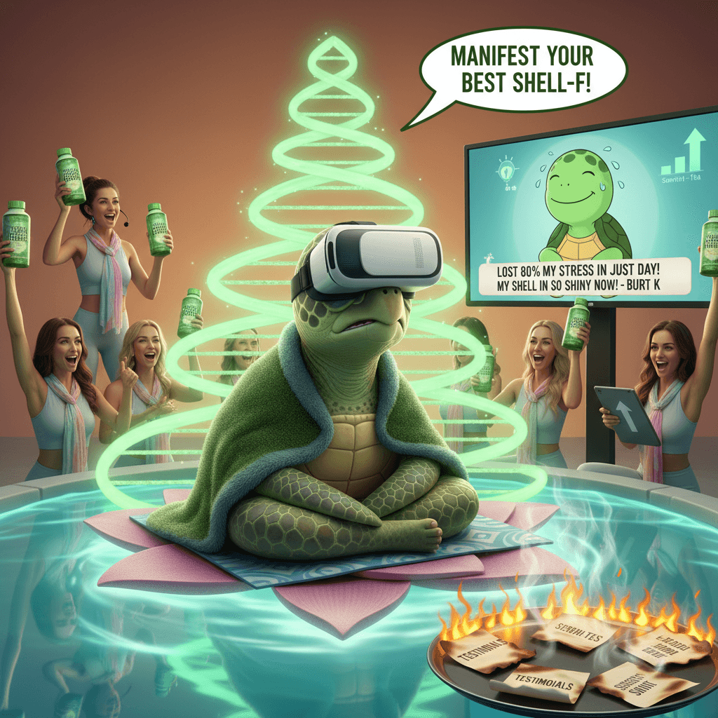turtle anxiety meets meditation MLM energy with a side of cooked testimonials