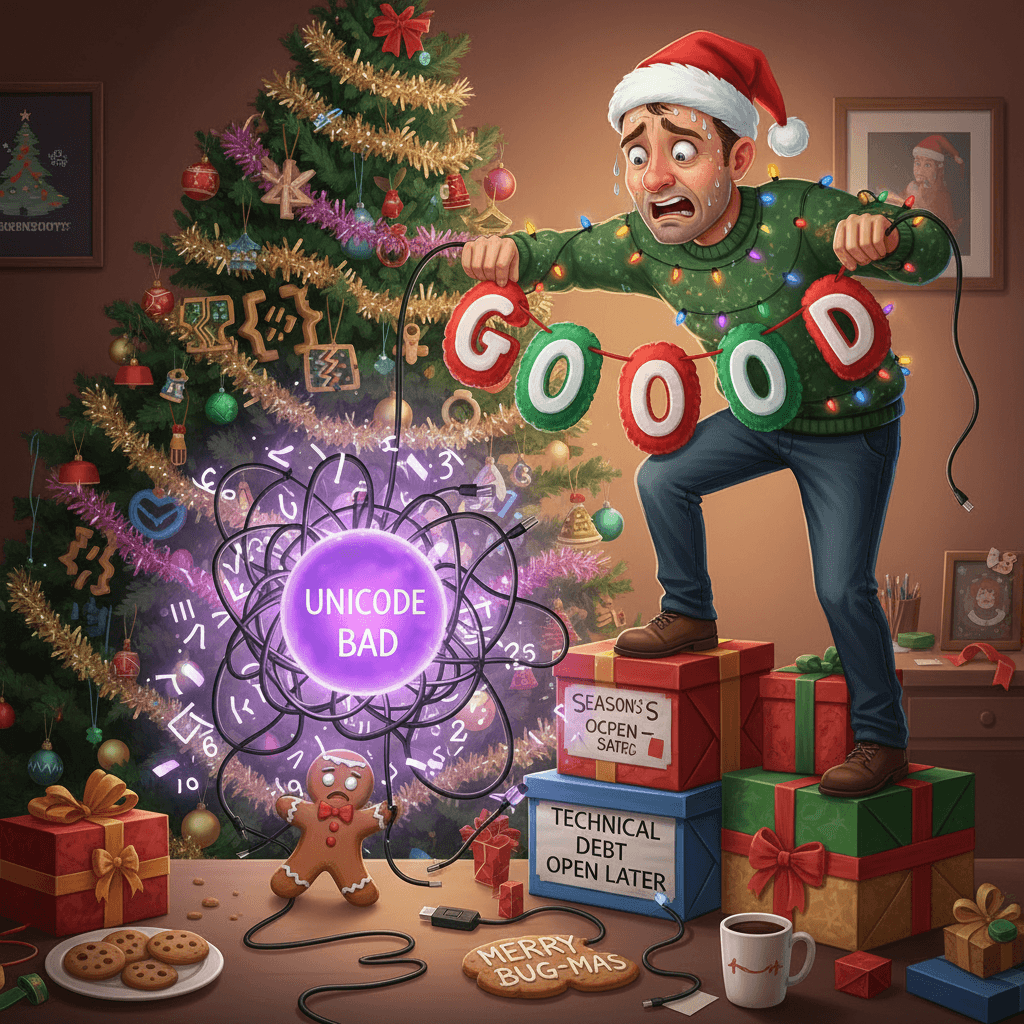 Unicode bad, hyphens good, Christmas vibes, technical debt later