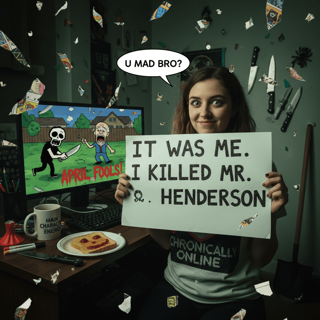 April Fools' confession joke but make it murder-coded