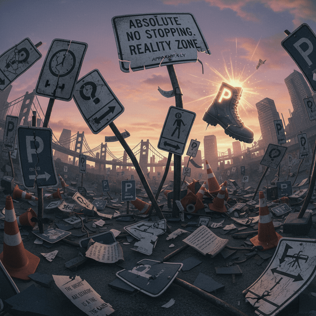 parking restrictions as metaphor for societal collapse, apparently