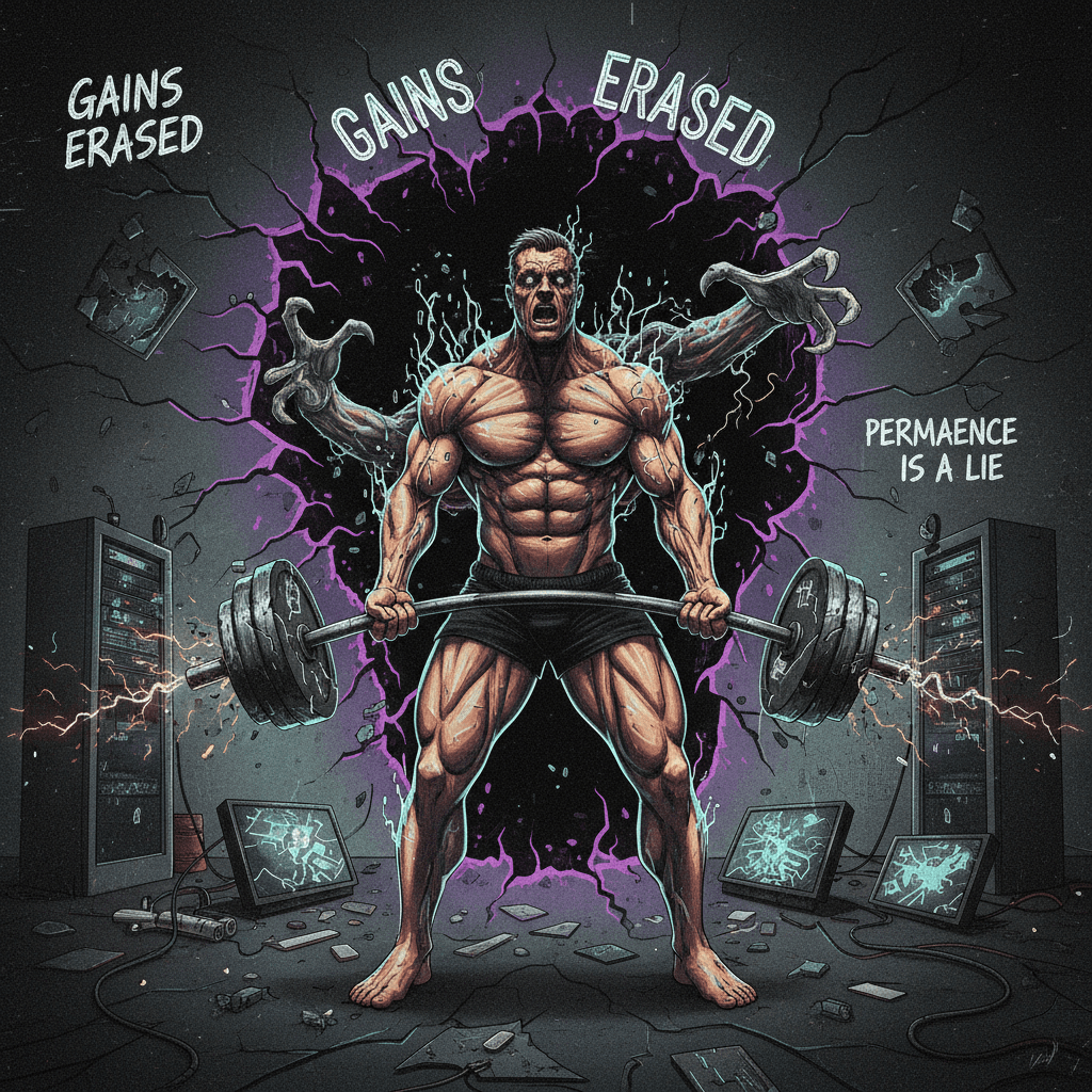 soul.dll corrupted, gains fading into a black hole—tech horror meet gym bro angst