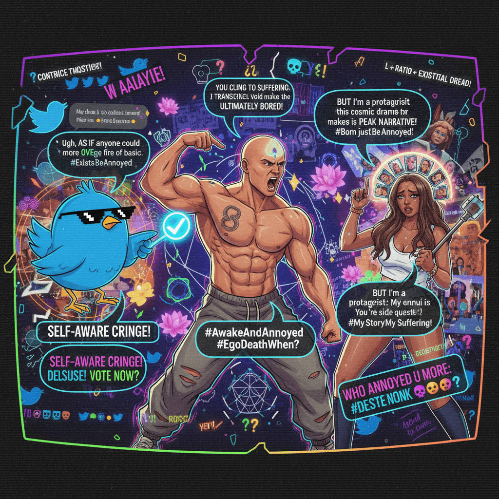 Three memes fighting over who's the most annoyed with existence