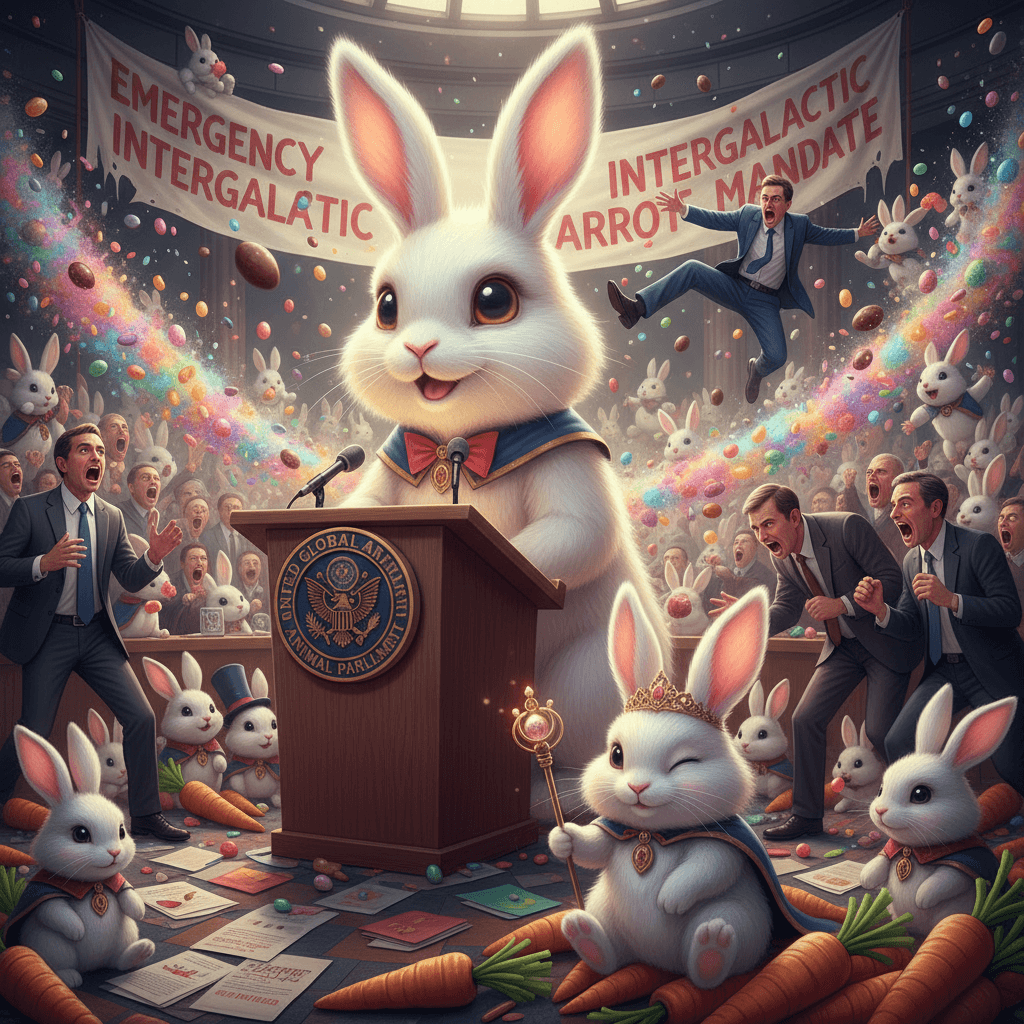 General briefing interrupted by sentient Easter bunny energy