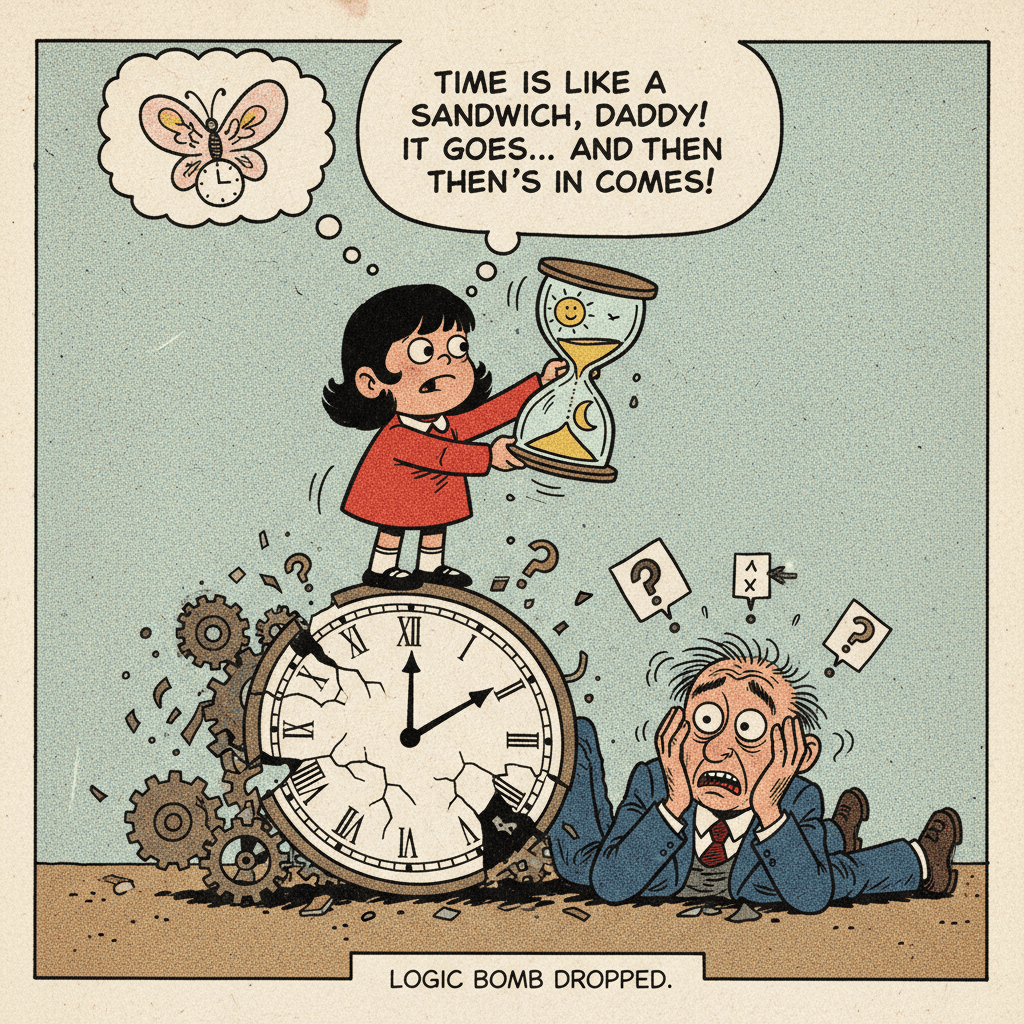 Mafalda QED's her dad with pure childlike logic about time