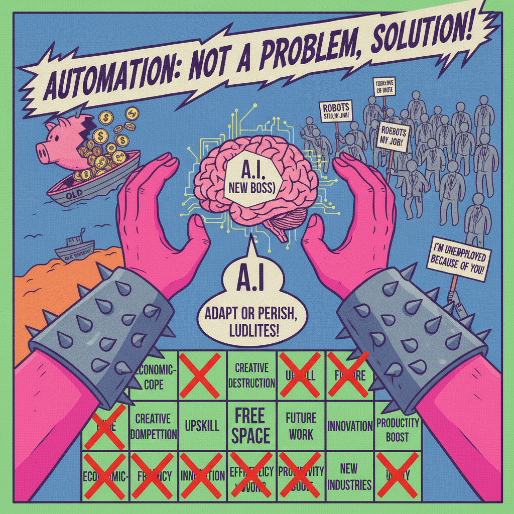 Pink hands aggressively defend AI from job loss accusations
