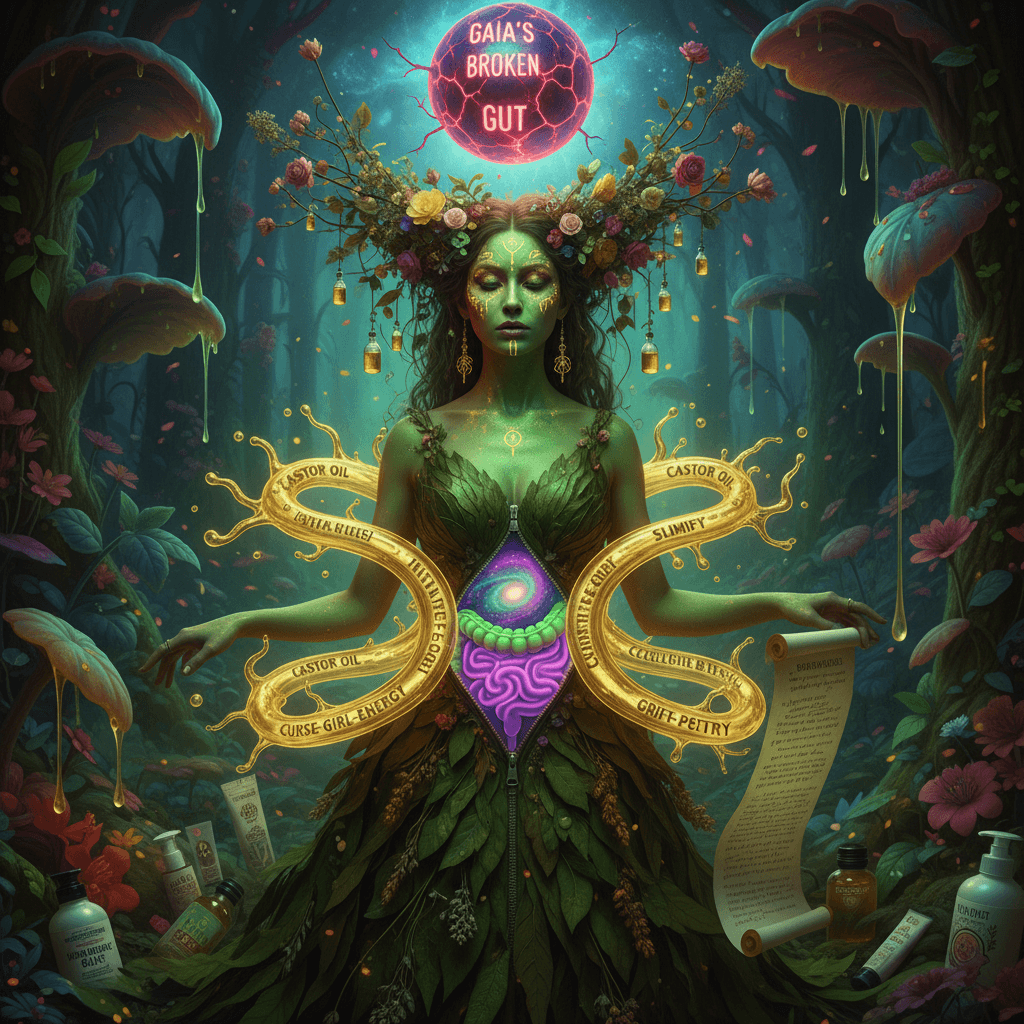 castor oil whispers instant curves while gaia's broken gut glows cursed