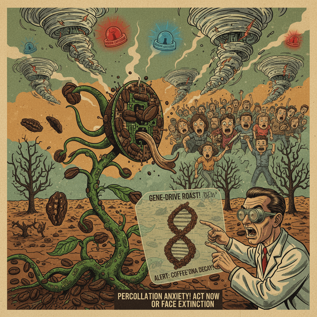 scaremongering coffee apocalypse using sci-fi gene language to sound urgent