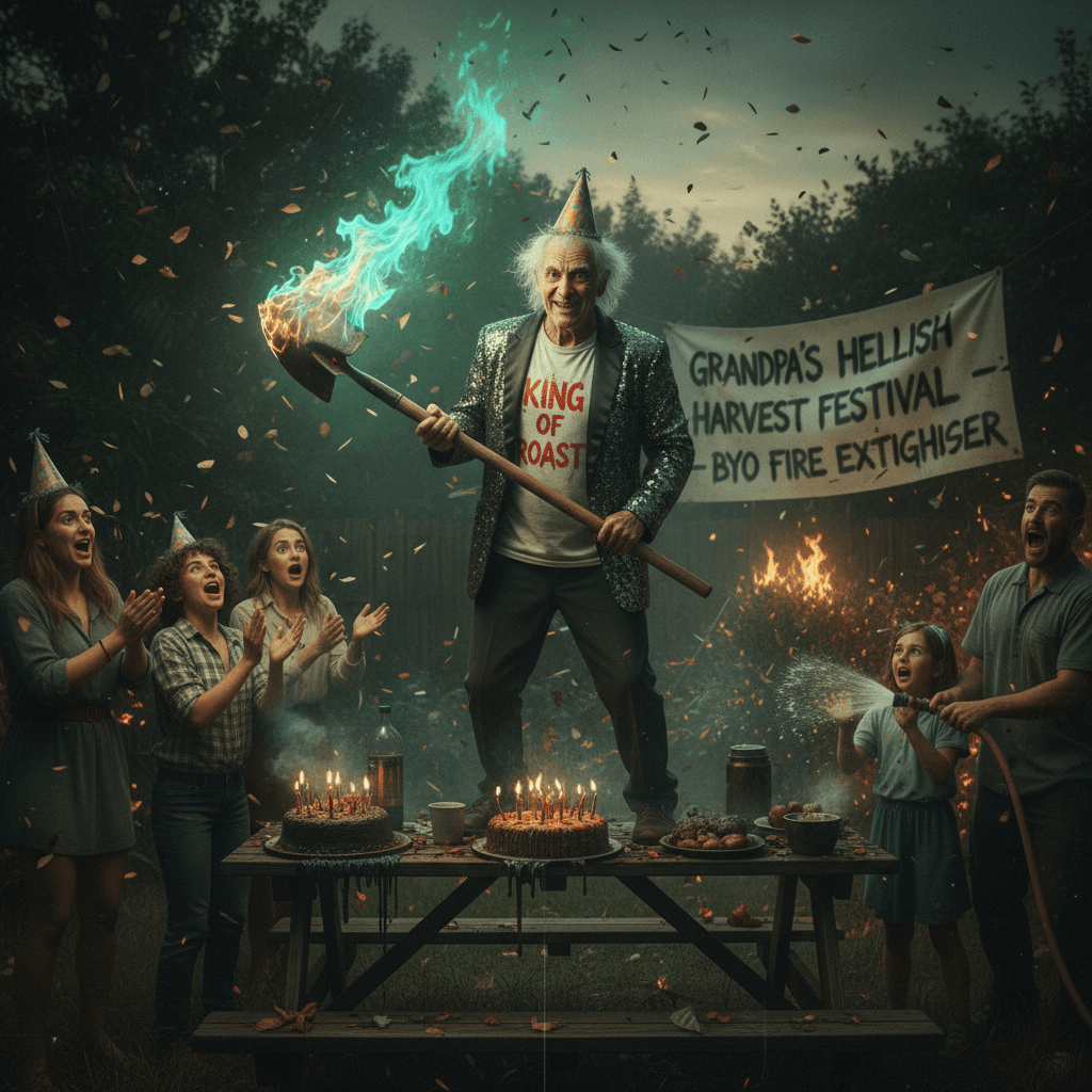 Grandpa's birthday roast hits different when the shovel's on fire