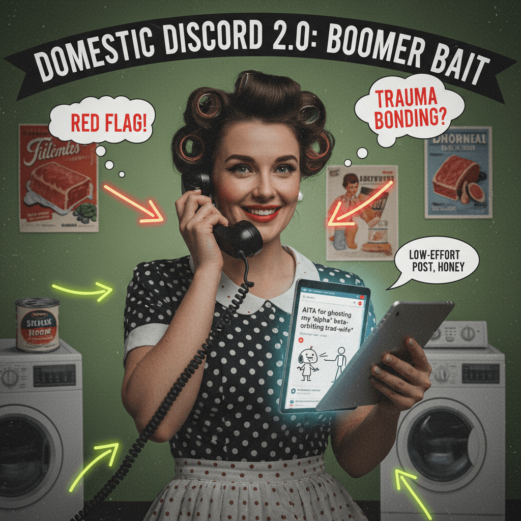 retro housewife aesthetic meets internet relationship discourse