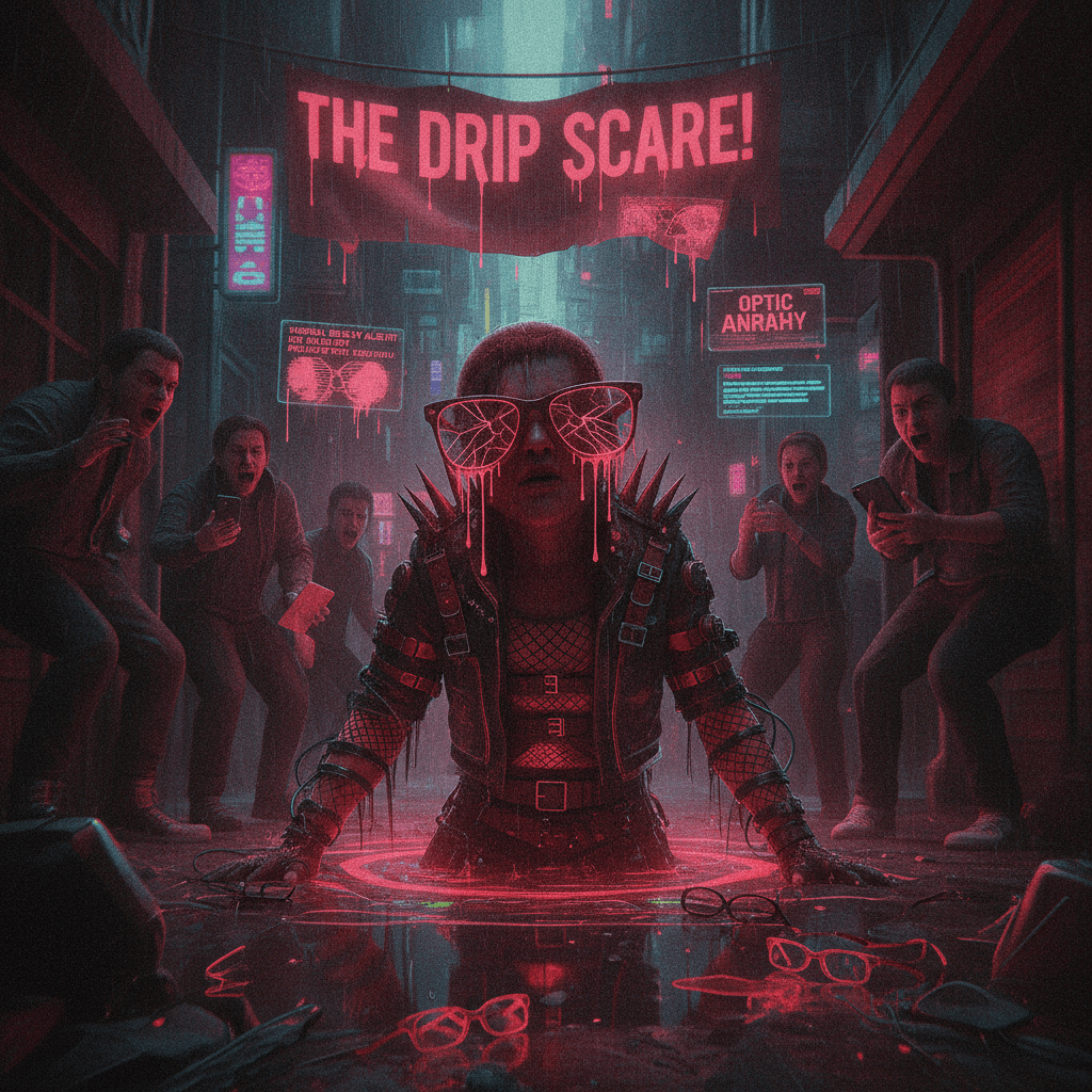 society fears the drip: a glasses tragedy in neon red