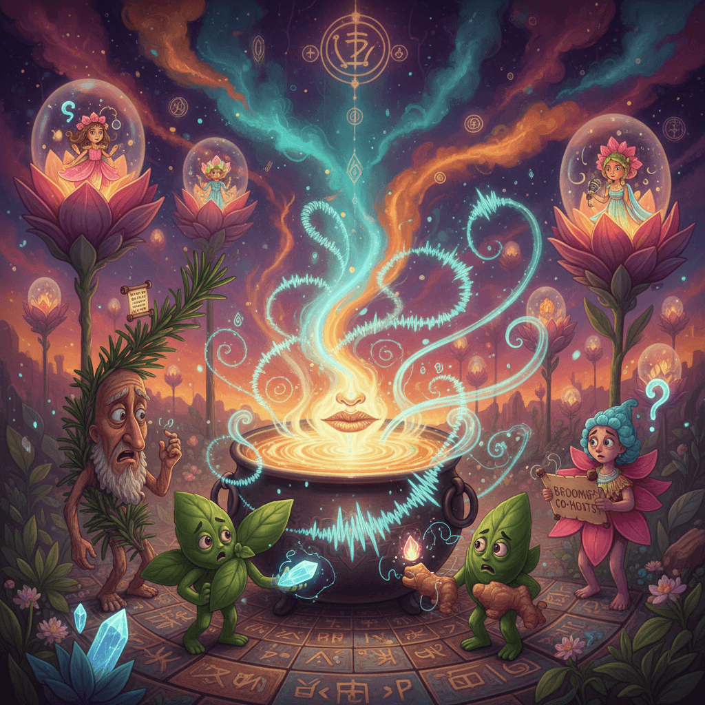 broth whispers to confused herbs about blooming co-hosts at dusk