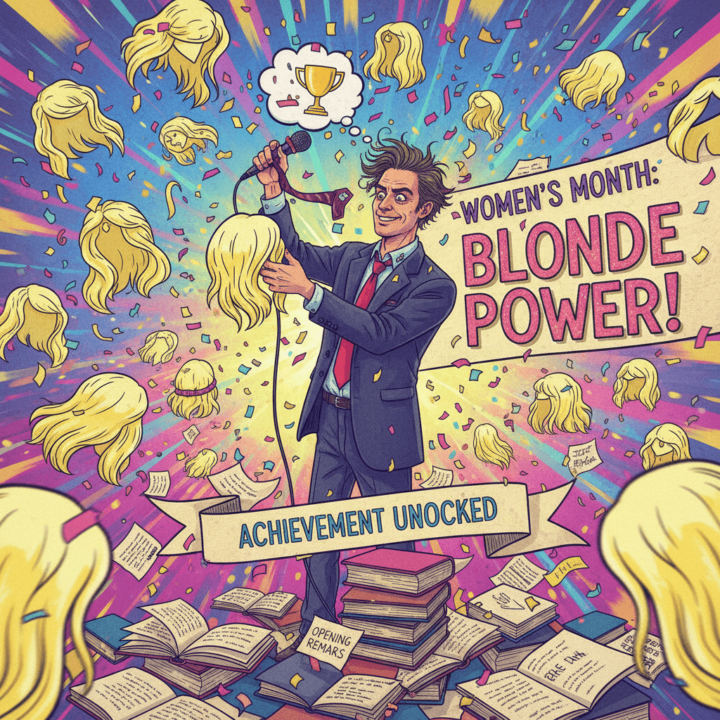 didn't prepare speech, only saw blonde hair, womens month achieved