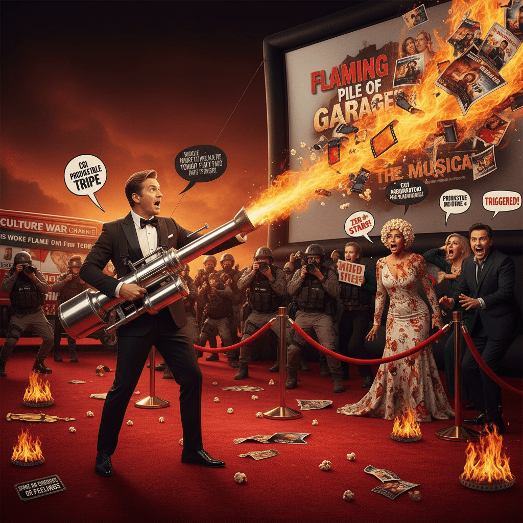Reviewer brings flamethrower to film premiere, spares nothing