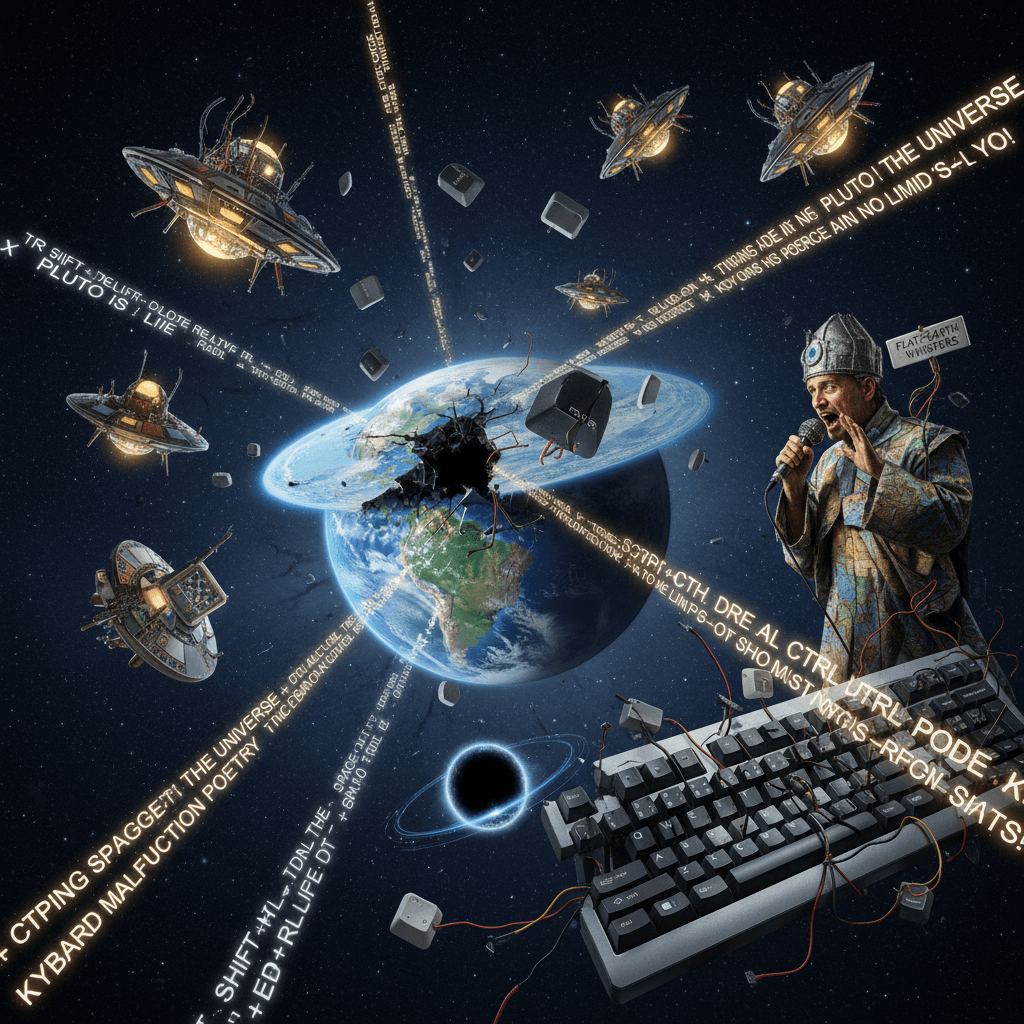 aliens and flat earth collide with someone's broken keyboard