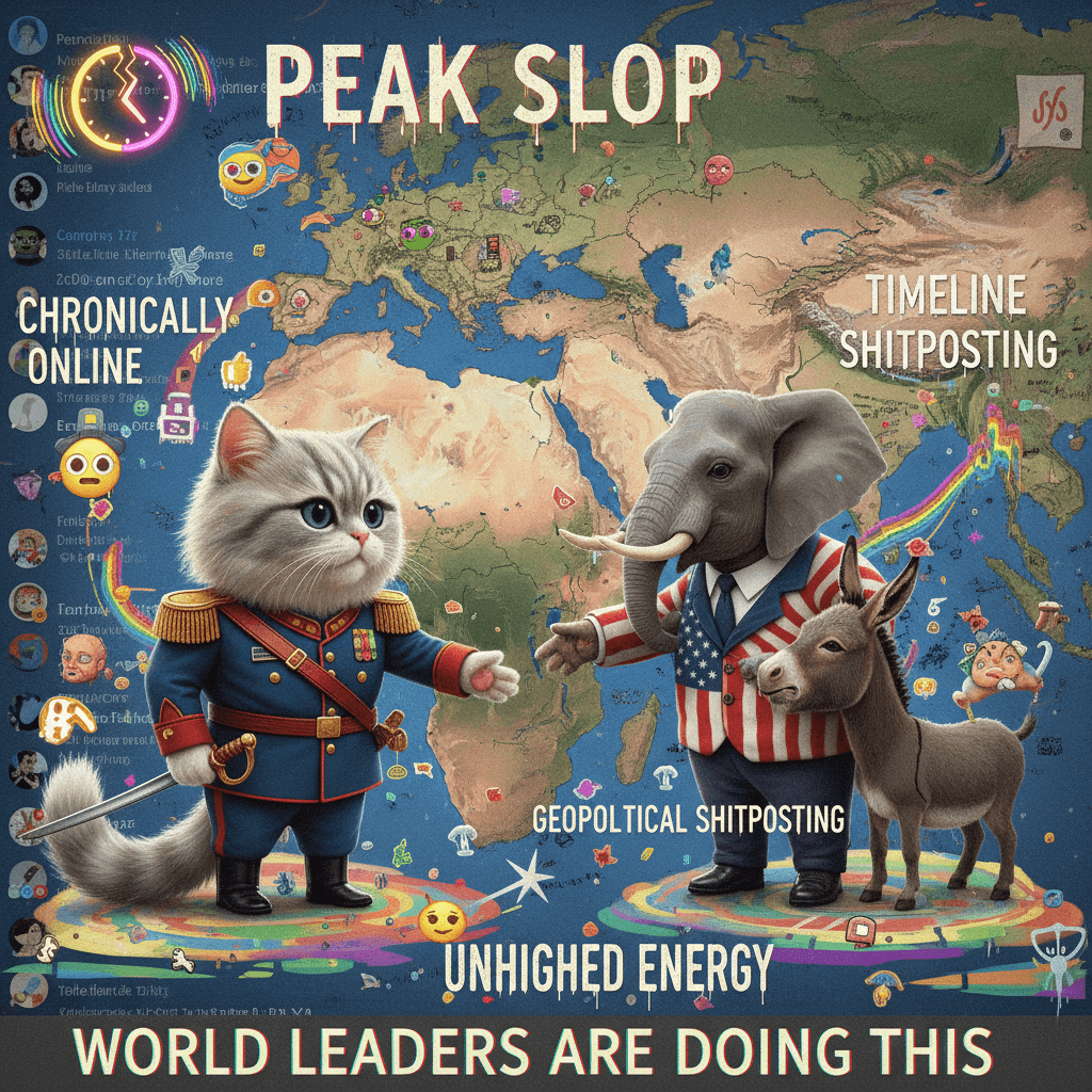 Iranian cat military diplomacy meets donkey elephant discourse: peak timeline