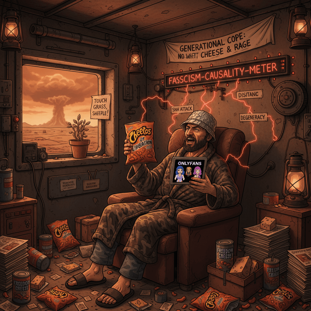 Blames OnlyFans and Cheetos for fascism, very normal take