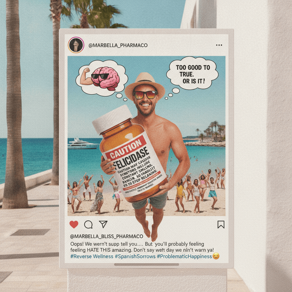 reverse psychology drug ad warns you'll feel TOO good, posts from Marbella