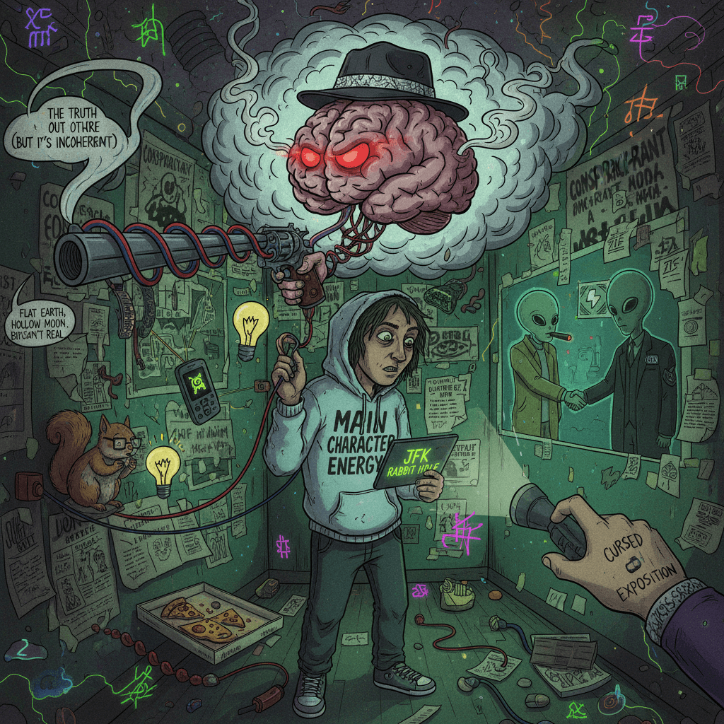 smoking gun meets smoking brain cells in this conspiracy fever dream