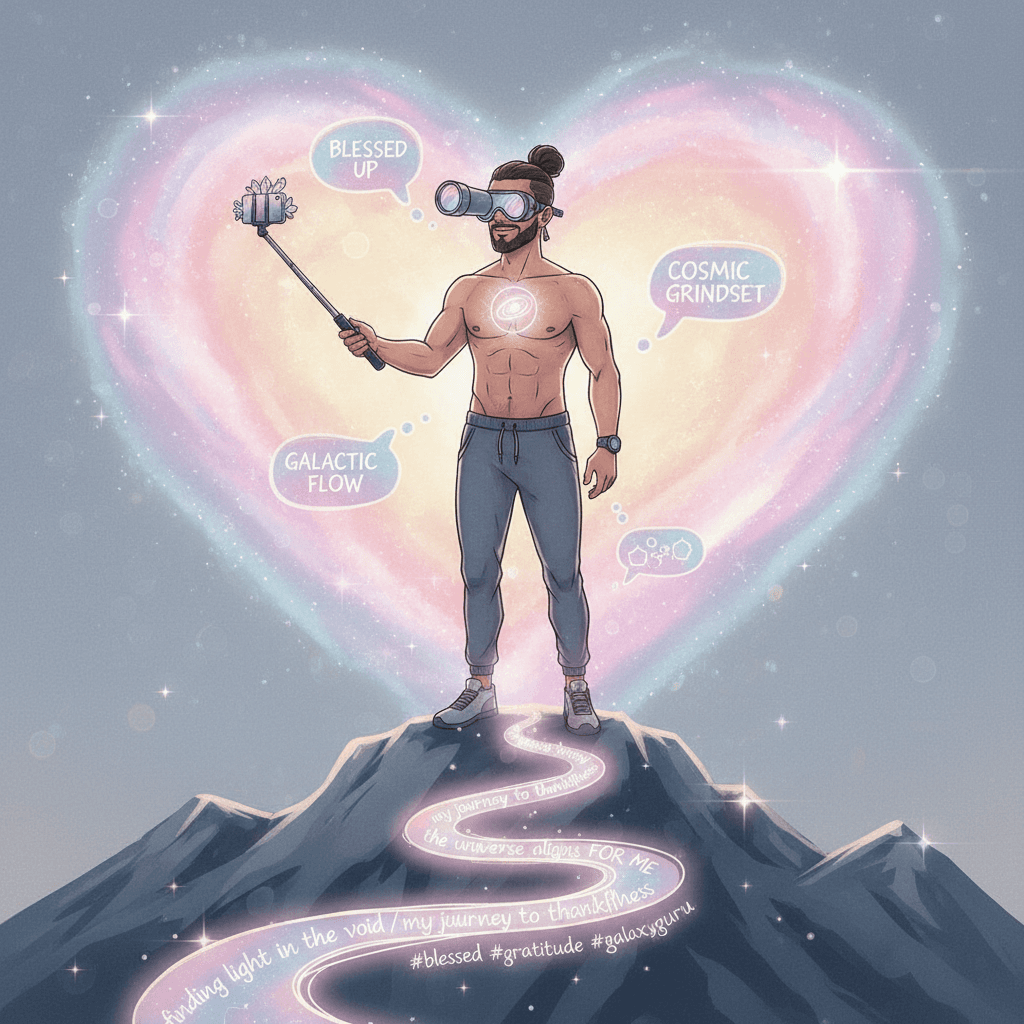 cosmic telescope bro discovers gratitude, galaxy aesthetics ensue
