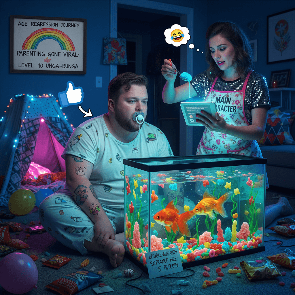 babysitter wanted: must supervise regressed adult on drugs at fish tank