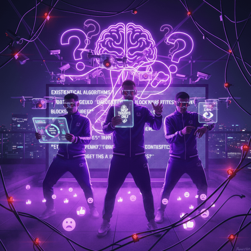 asking the real questions while vibing in neon purple