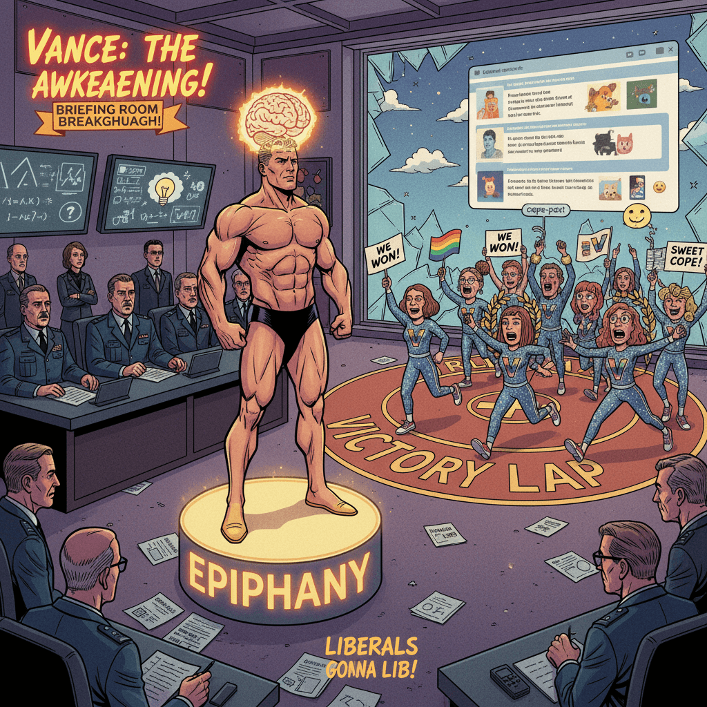 Vance has an epiphany at a briefing, liberals prepare victory lap