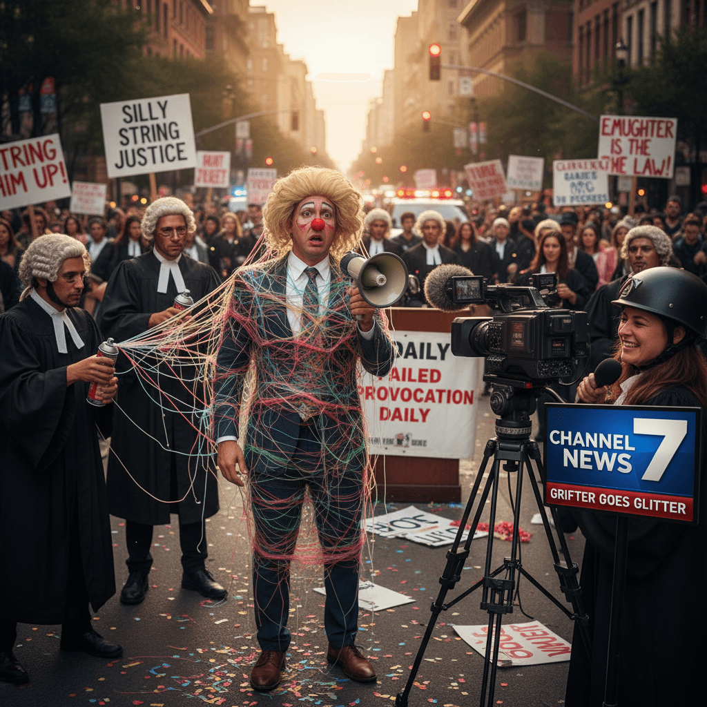 Grifter gets humiliated with silly string, local news films it