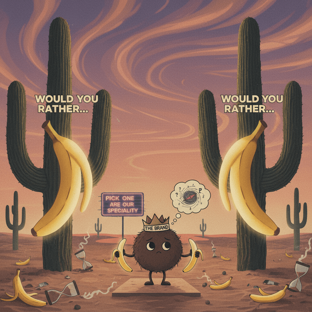 Can't choose between impossible options, very on brand