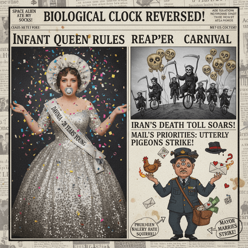 Davinia's biological age: -28. Iran's death toll: +500. Mail's priorities: confused