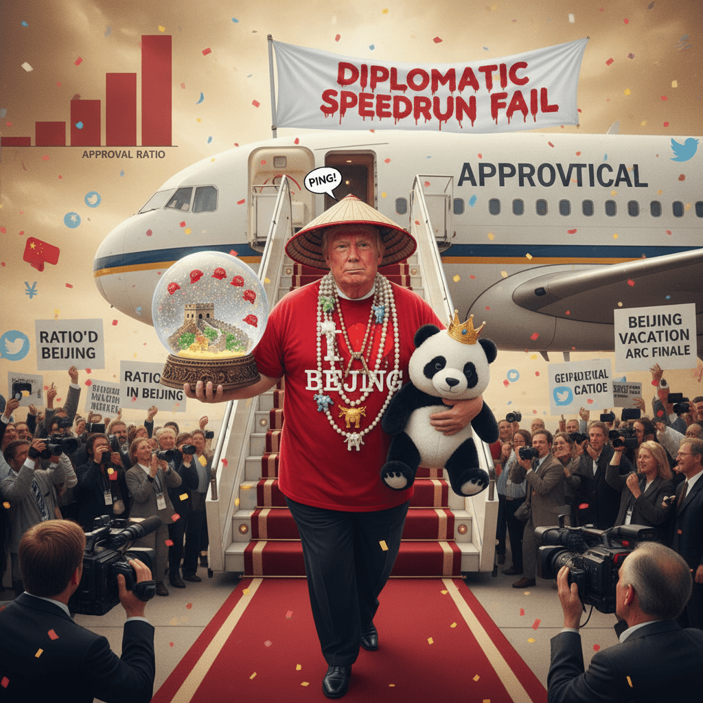 Trump returns from China with nothing but a gift shop souvenir