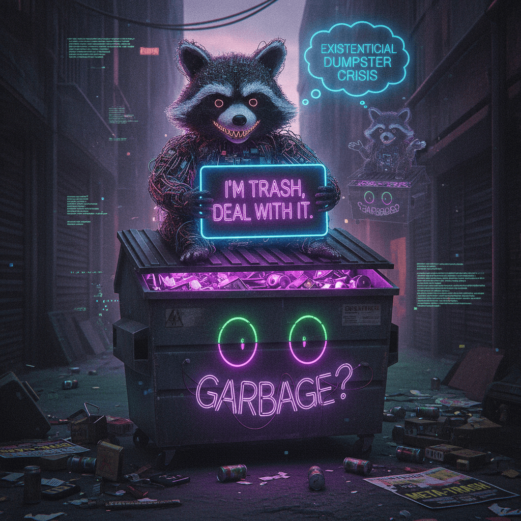 A dumpster that knows it's a dumpster, complete with forced mascot