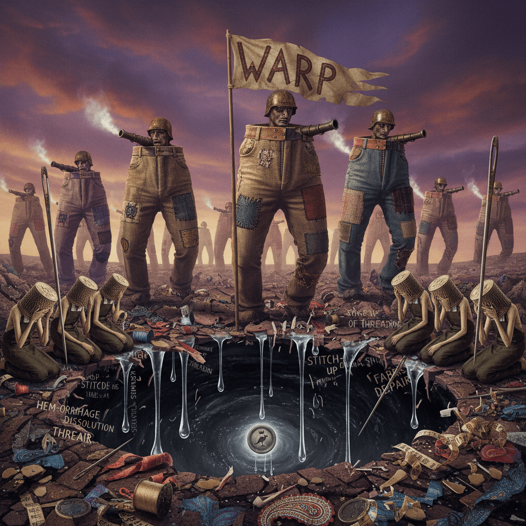 kangaroo trousers declare war, tailors weep into the void