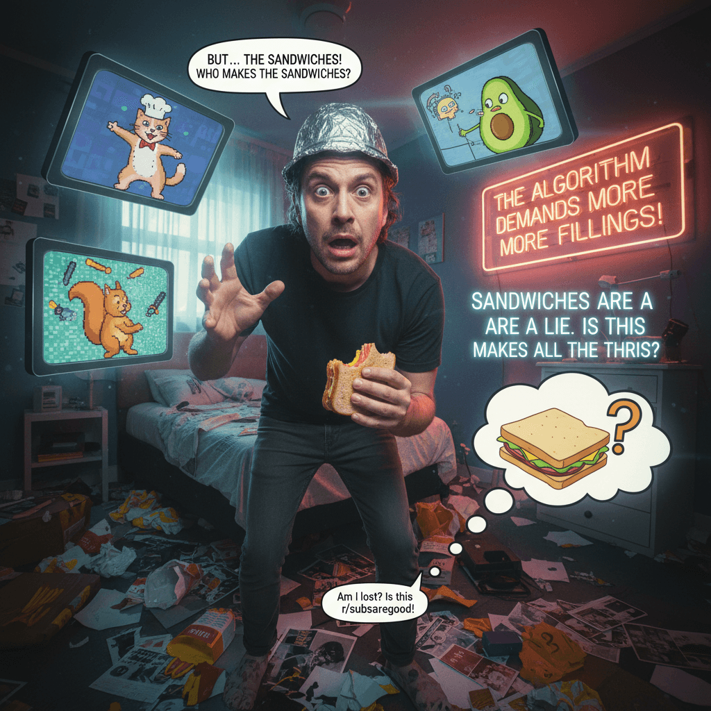 guy discovers people make content, has existential crisis about sandwiches