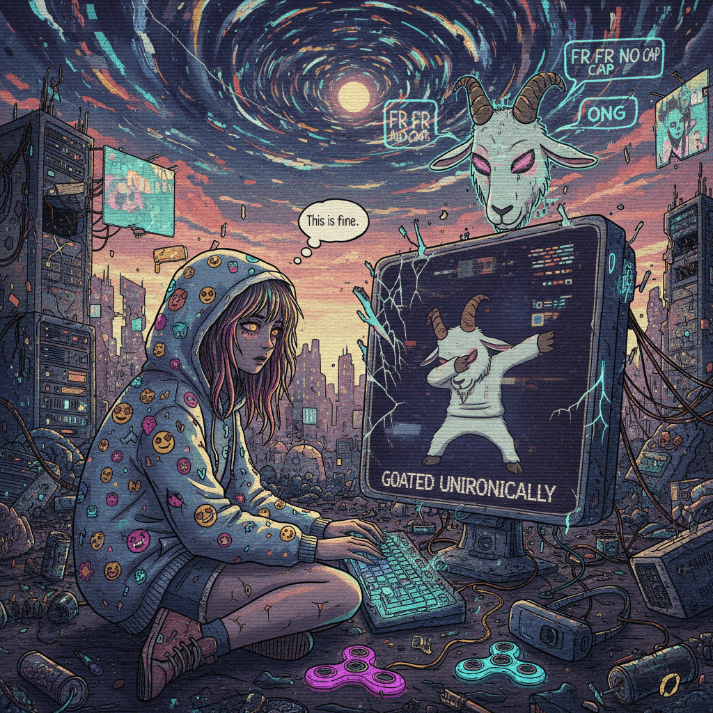 when she says 'goated' unironically at the heat death of society