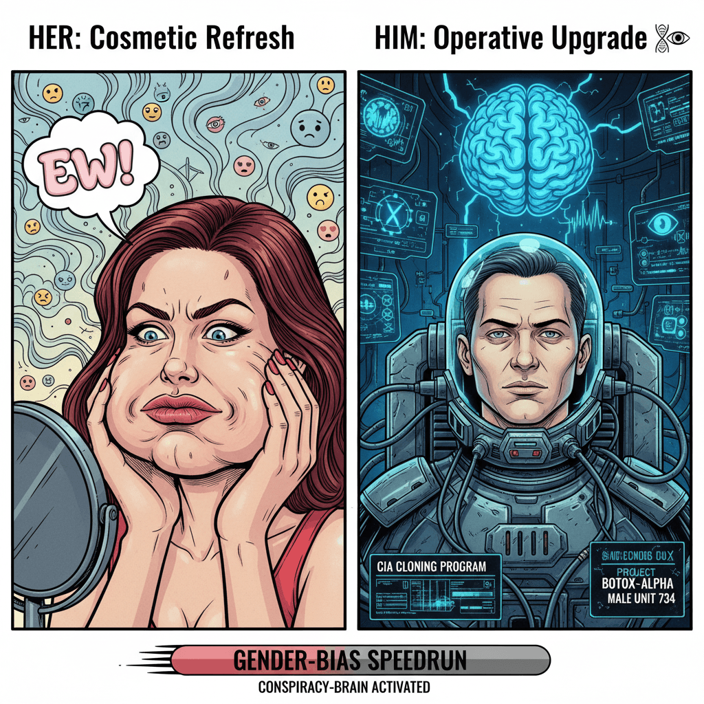 woman gets botox: ew. man gets botox: CIA CLONING PROGRAM 🧬👁️