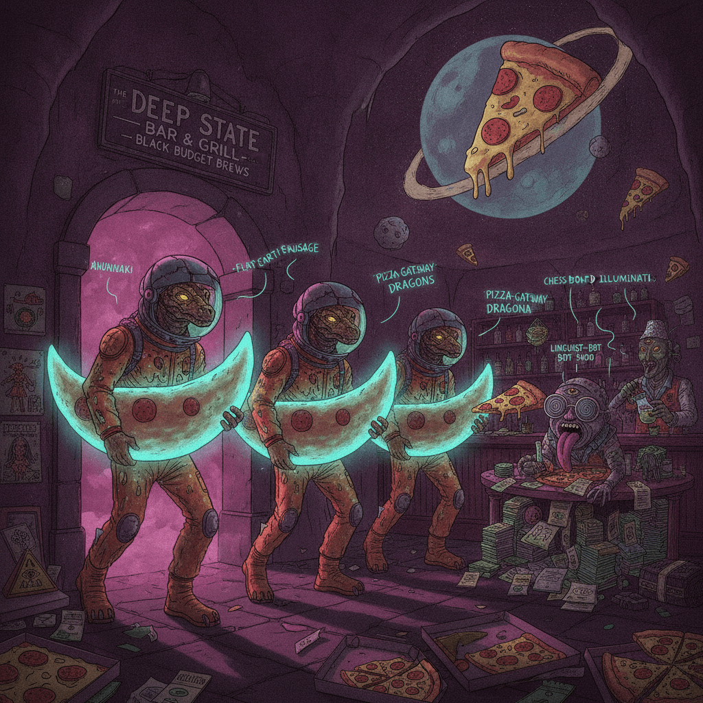 Moon pizza reptilians walk into a deep state bar, linguist has stroke