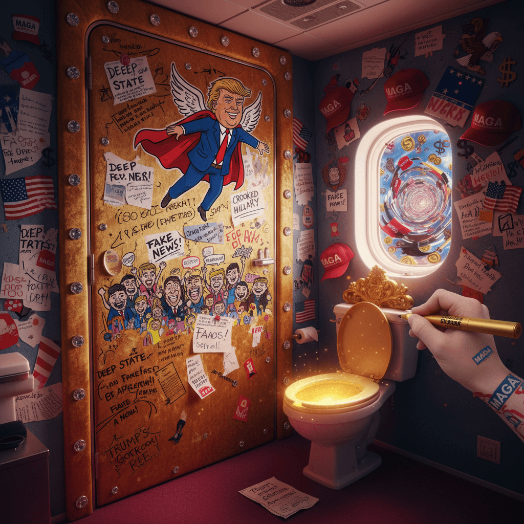 Trump bathroom door bit reads like fever dream written by chronically online MAGA stan