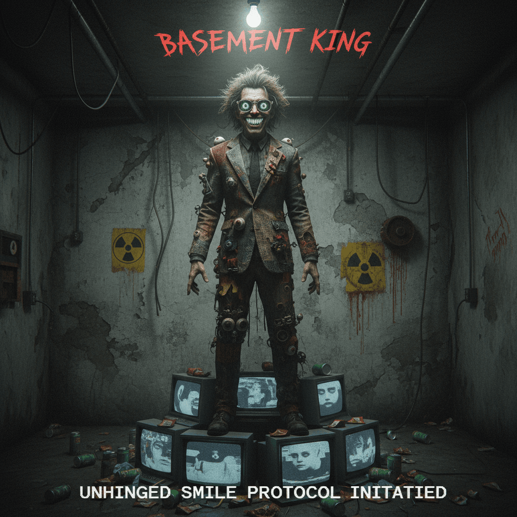 Tall man achieves nuclear levels of grin in concrete bunker