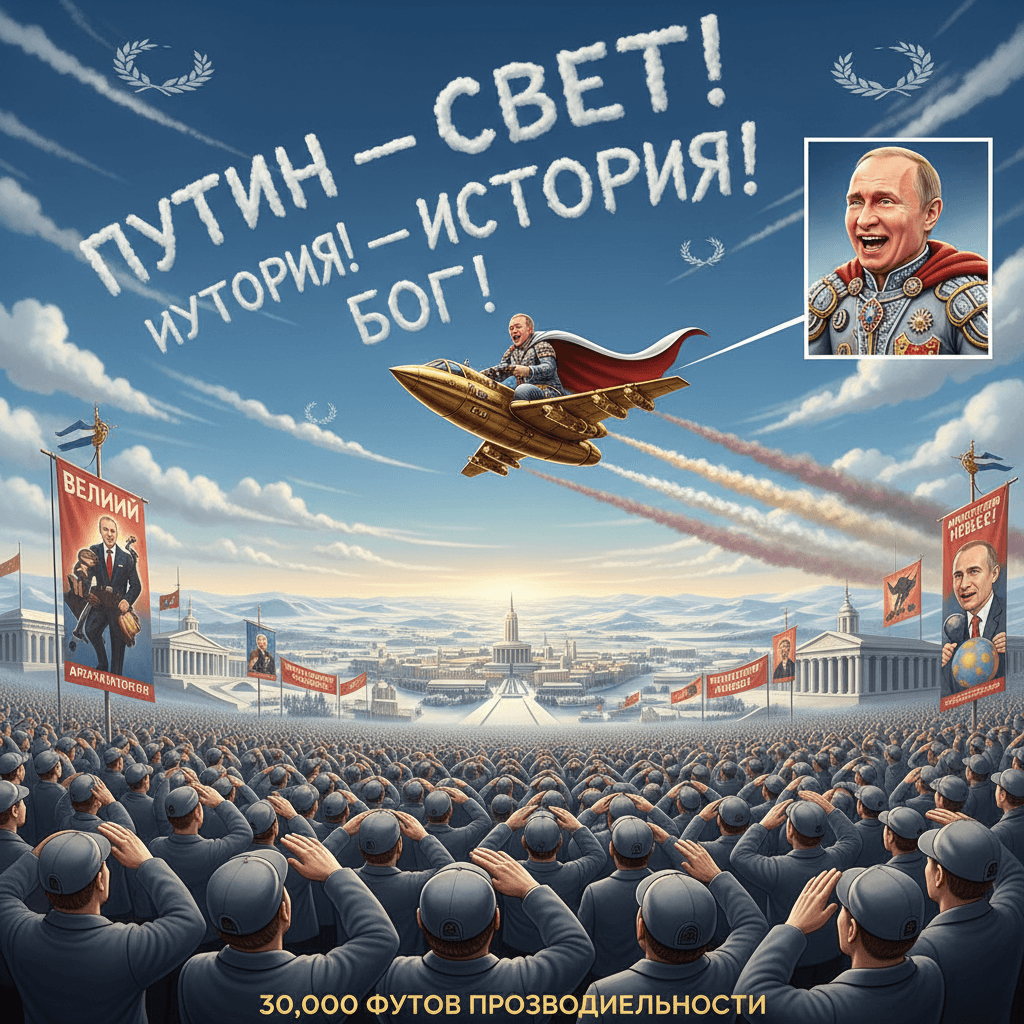 Putin skywriting his own hagiography at 30k feet