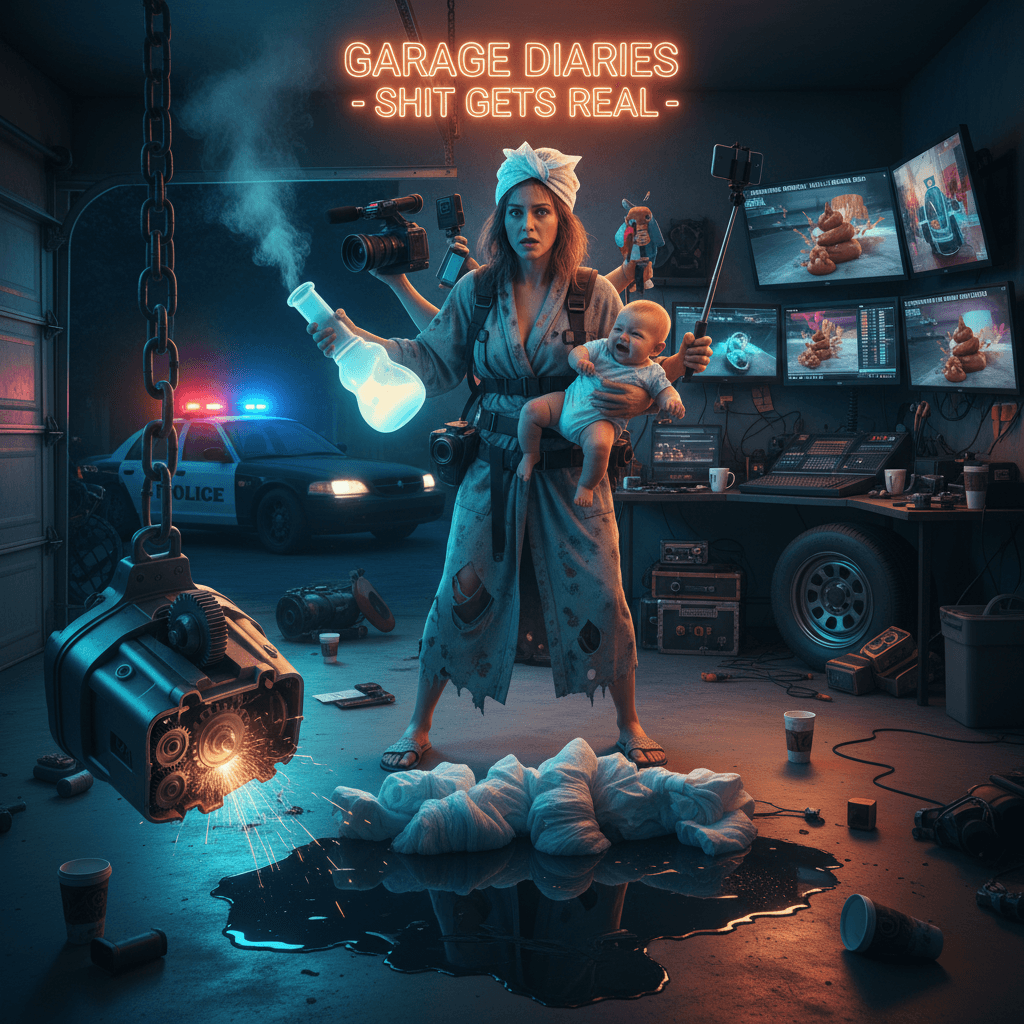 mom vlogging hits different when garage breaks between diaper changes