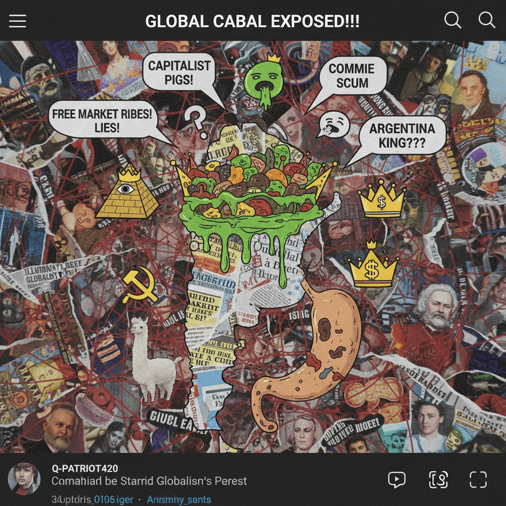 capitalism bad, communism bad, also Argentina monarchy(?), vomit emoji