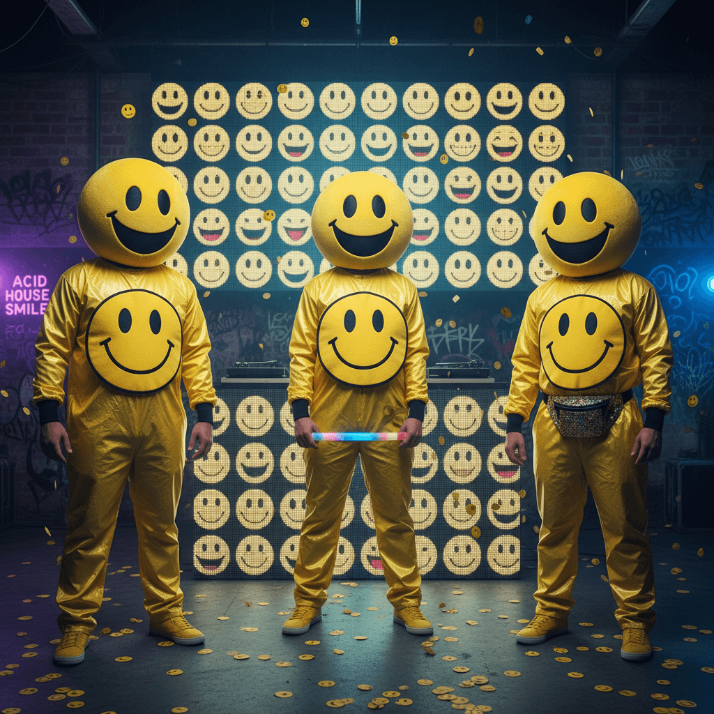 Three legends wearing the same outfit, smiley face included