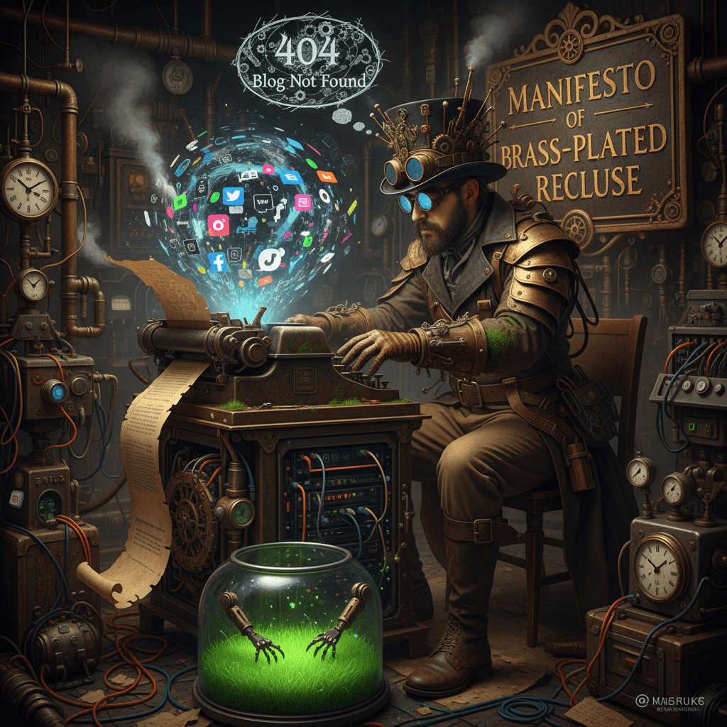 Author goes full steampunk hermit, touches zero grass, writes manifesto