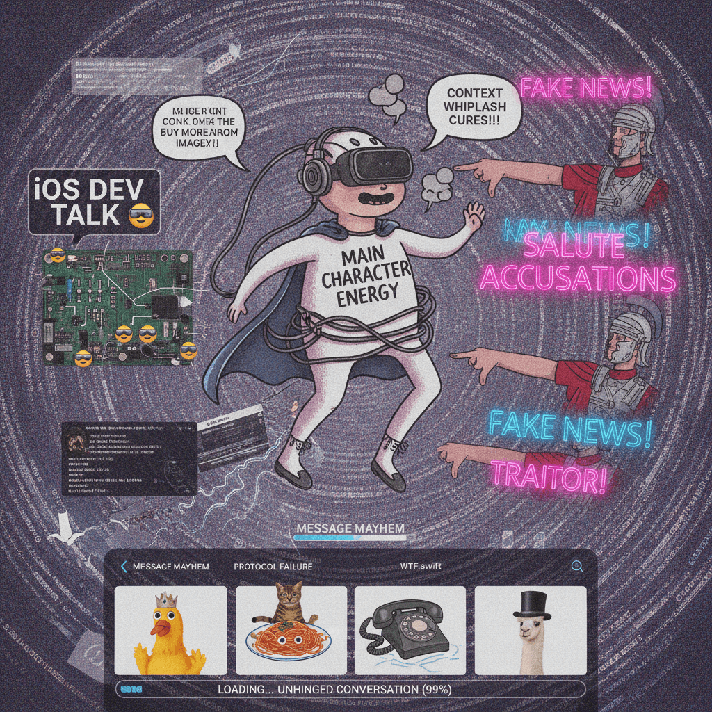 from iOS dev talk to salute accusations: a masterclass in conversational whiplash
