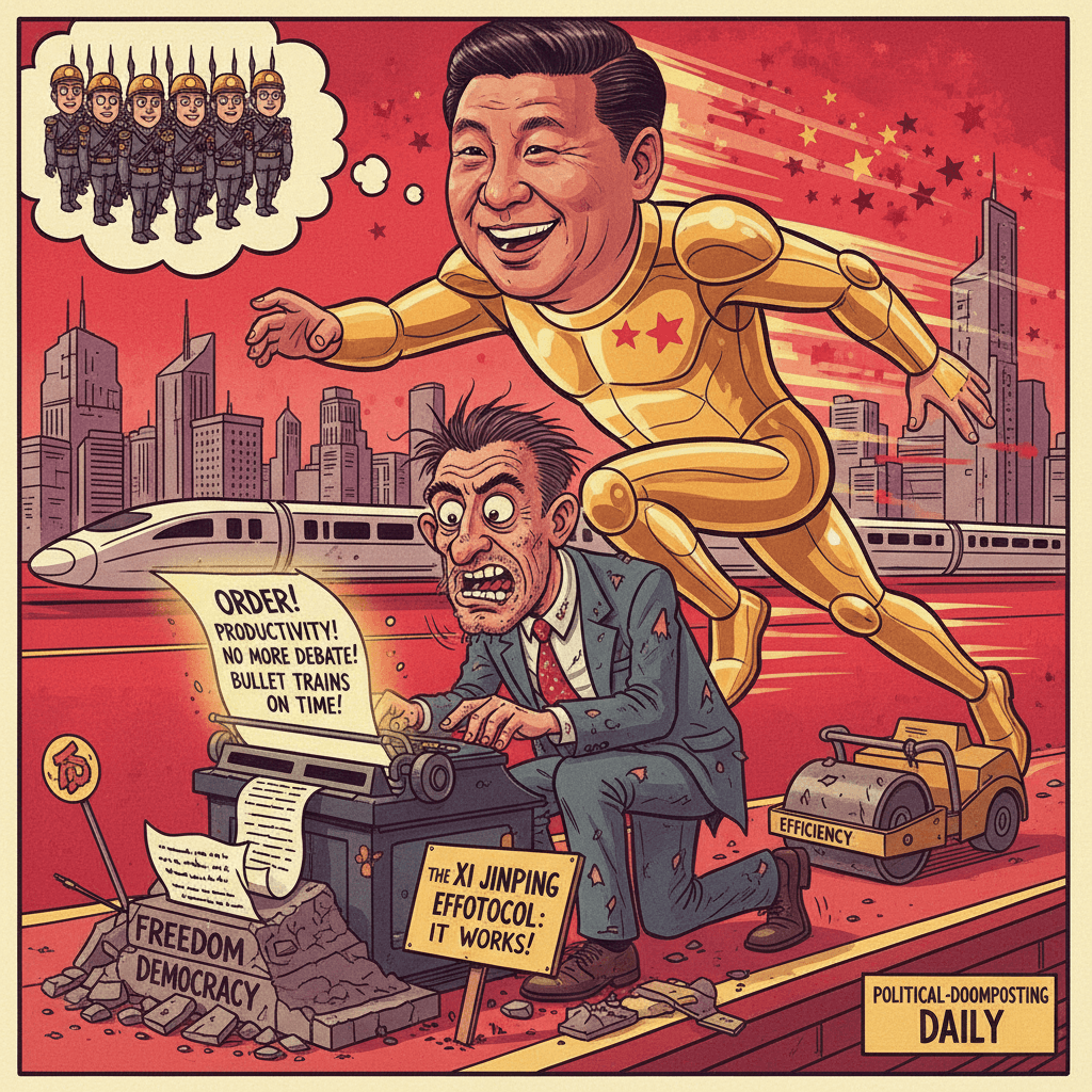 guy discovers dictatorship is efficient, writes warning in all caps