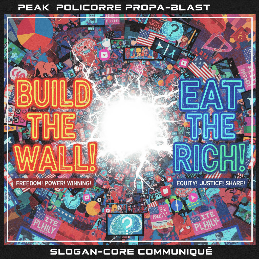 Two slogans separated by whitespace, peak political discourse