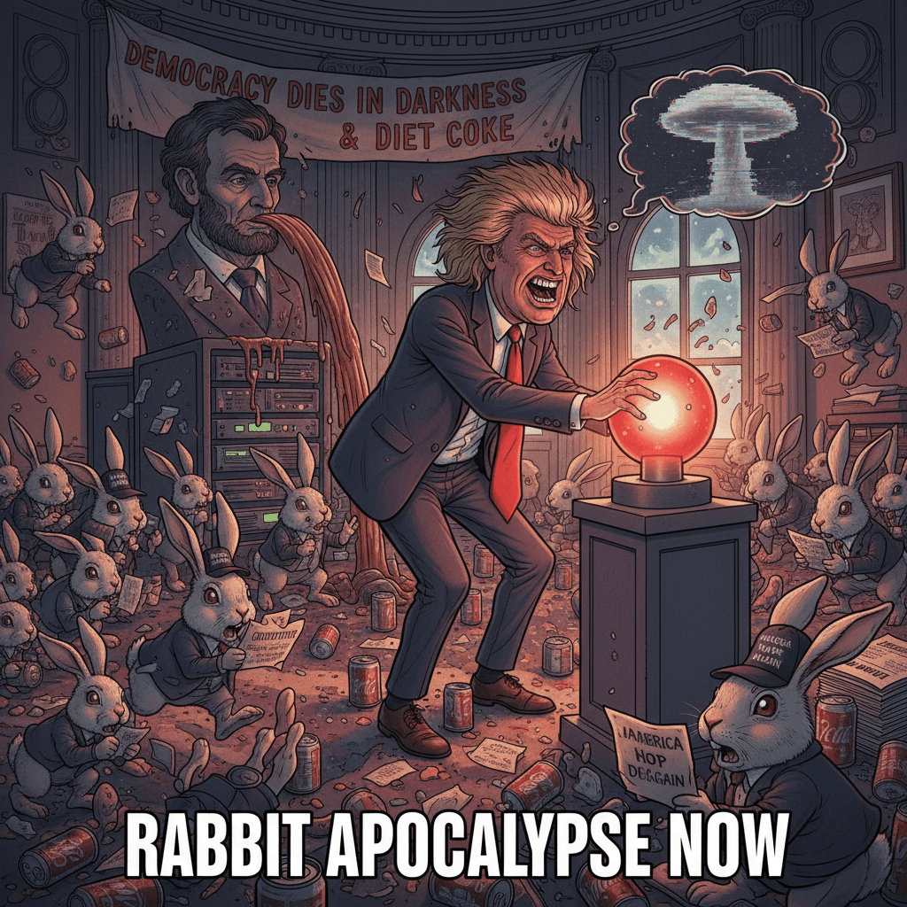 Press red button, rabbits panic, democracy dies in darkness & Diet Coke