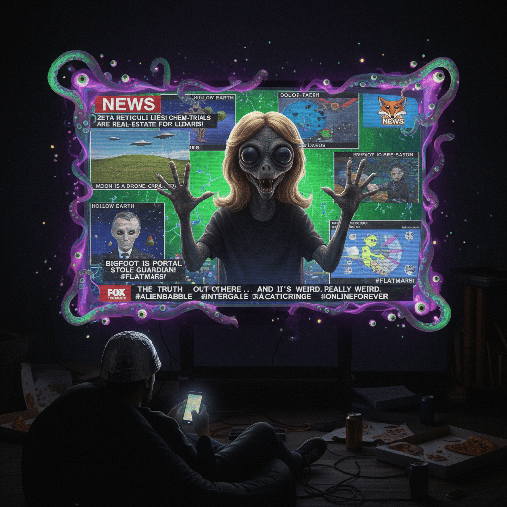 Fox News but make it unhinged extraterrestrial conspiracy fever dream