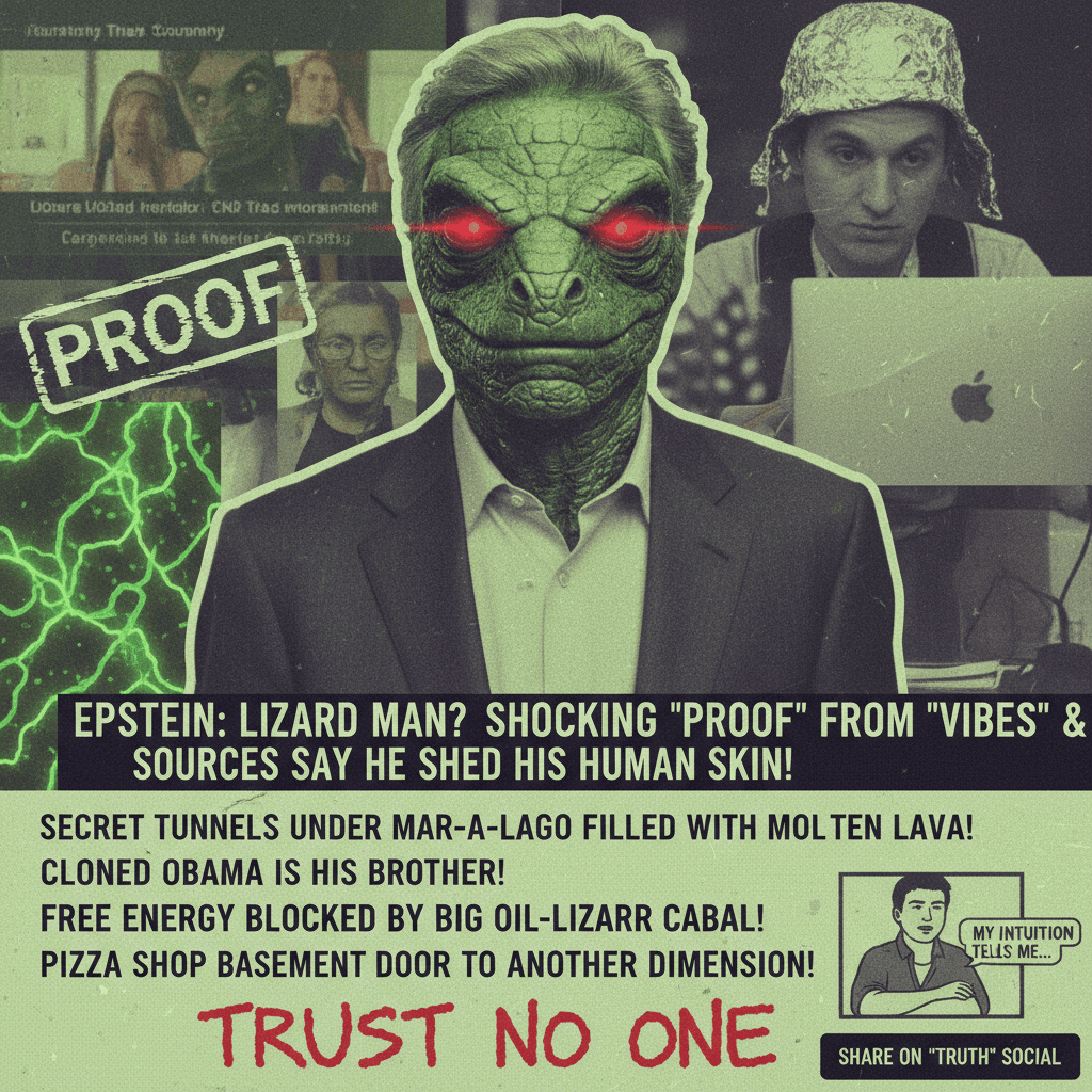 Epstein allegedly went full lizard mode, sources: vibes and photoshop